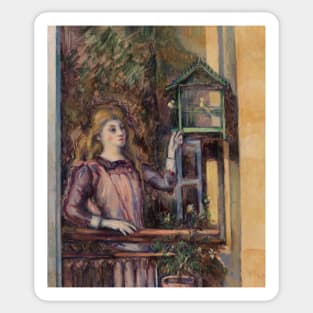 Girl with Birdcage by Paul Cezanne Sticker